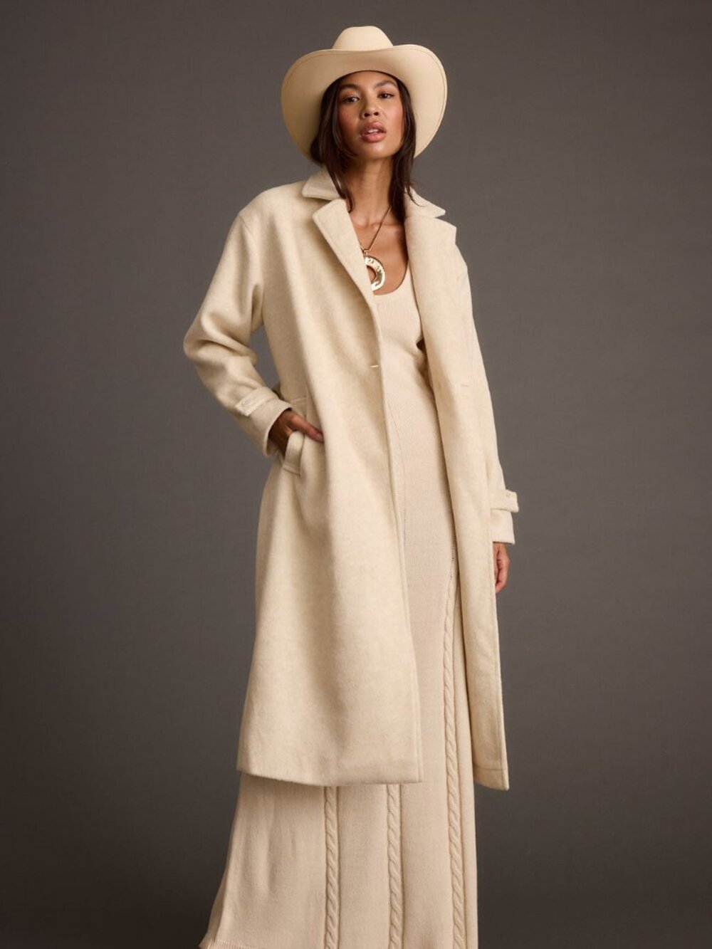 12th Tribe Sinclair Ivory Belted Coat Size Small